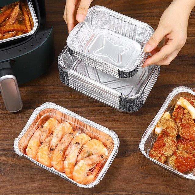 TPXCKz 10er Set Rechteckige Airfryer Backformen aus Aluminium mit Antihaftbeschichtung in Silber - Bild 1
