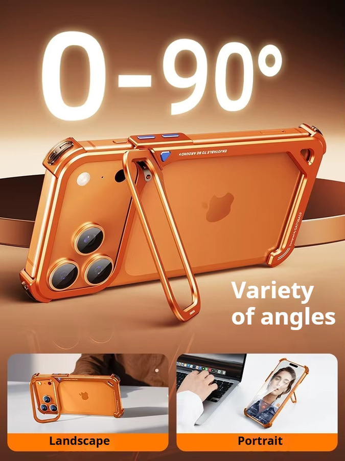 Eary Metall-Bumper-Handyhülle für iPhone 17 Pro Max in Orange mit MagSafe Wireless Charging und Objektivhalterung, rahmenlose Schale mit 9-förmigem Design - Bild 4