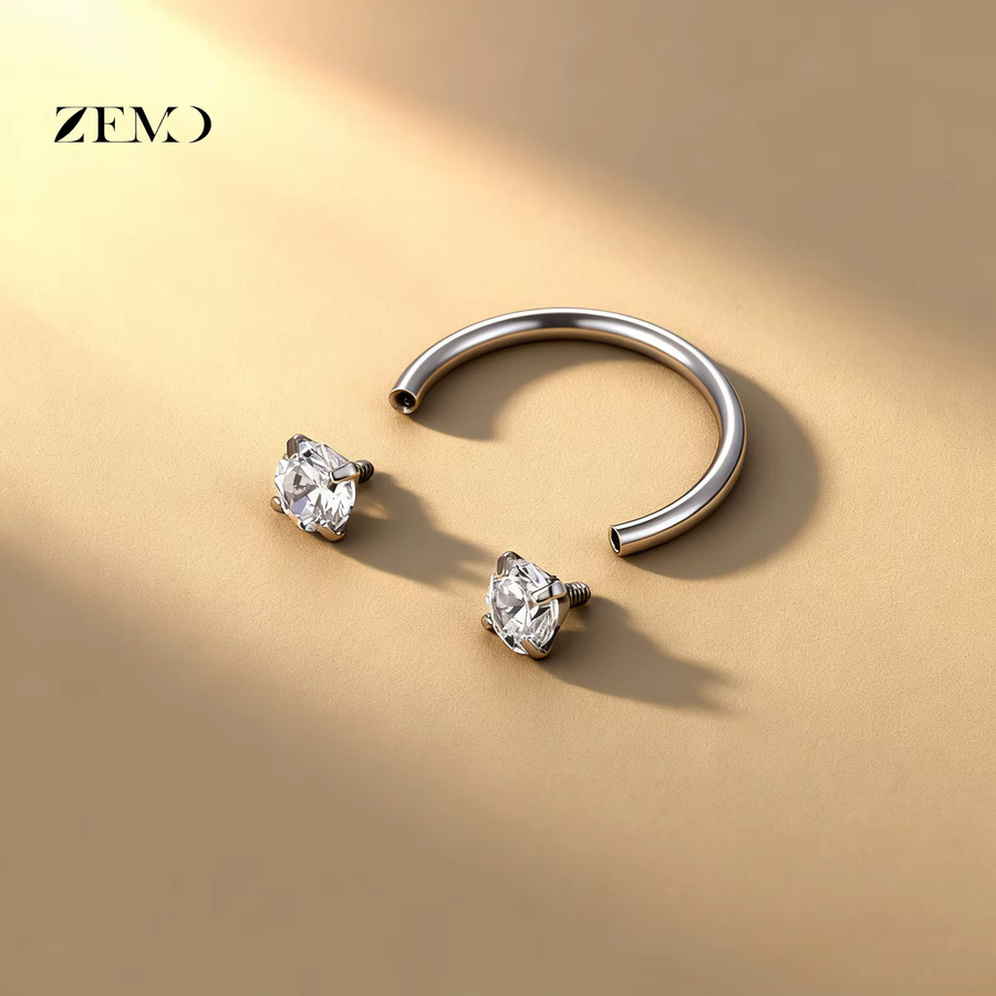 ZEMO Nasenring Edelstahl, Kristall, Silber, Unisex - Bild 1