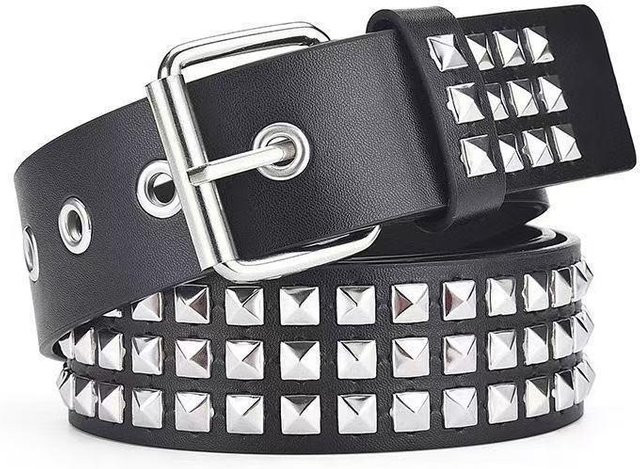 YULIN Gürtel, Metall, Quadratische Perlennieten, grau, 115 cm, Unisex - Bild 1