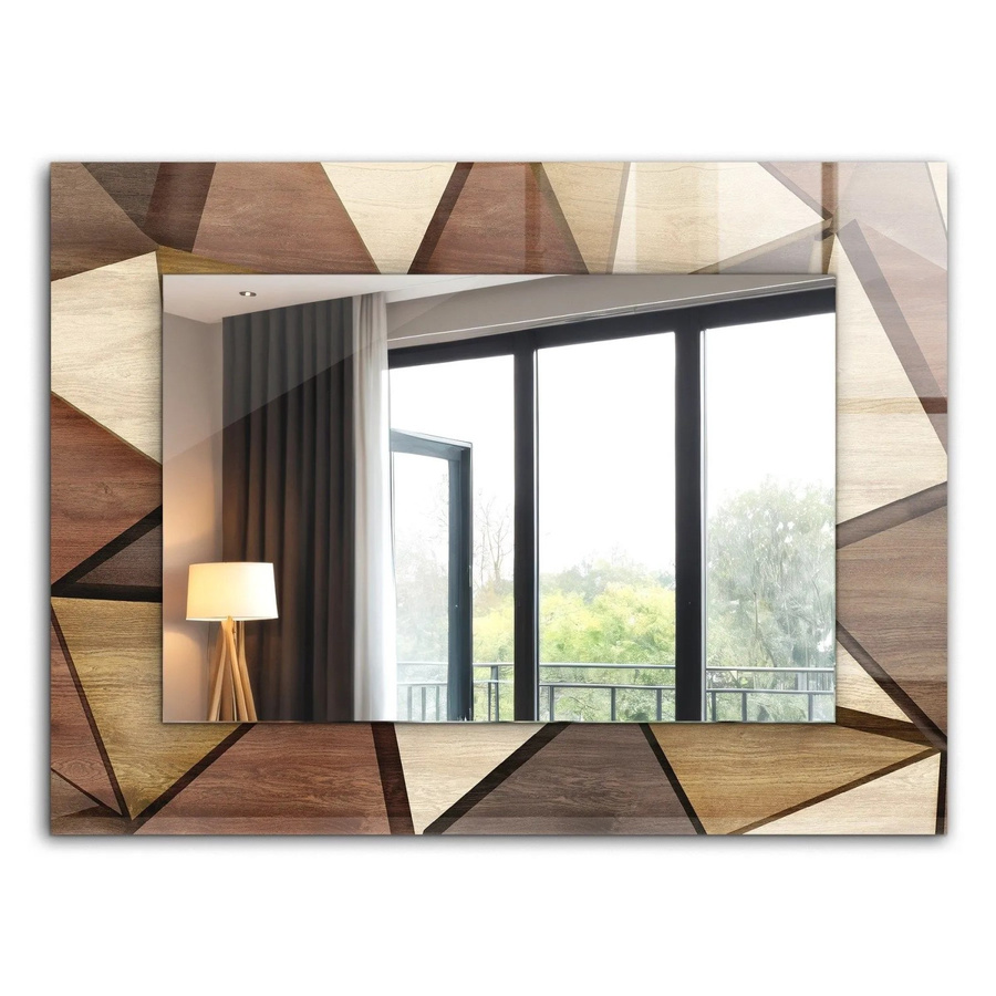 Tulup Spiegel mit geometrischem Holzmuster in Braun, Rechteckig, B: 80 cm, H: 60 cm - Bild 2