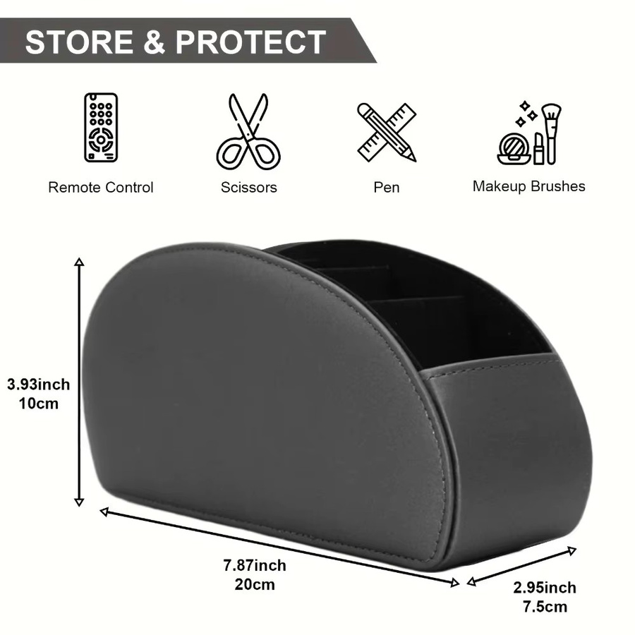 5-Fächer Fernbedienungsbox aus PU-Leder in Schwarz für Wohnzimmer und Schreibtisch, Aufbewahrungsbox für TV- und Klimaanlagen-Fernbedienungen, B/T/H: 20,0 x 10,0 cm - Bild 4