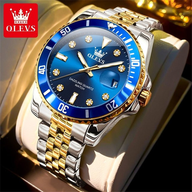 OLEVS Armbanduhr, Quarz, Edelstahl, Blau, Herren - Bild 1