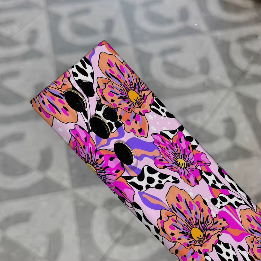 Stoßfeste Doppelschicht Handyhülle im Pop-Art Blumen-Leoparden-Design für Samsung Galaxy S25 Ultra, S24, S23 Ultra und S23 Plus, Multicolor - Bild 5