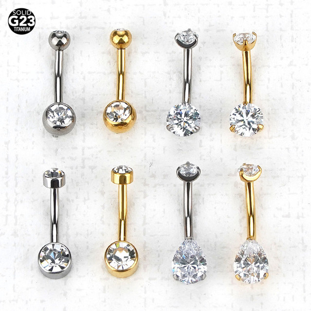 WTX Bauchnabelring Titan, Tropfen Form, Doppel Zirkonia, Damen - Bild 1