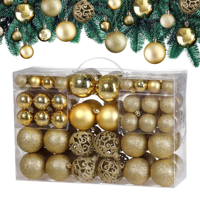 CASARIA Weihnachtskugeln Gold 100-teilig aus Kunststoff als Hängeornament für deine Weihnachtsdekoration - Bild 1