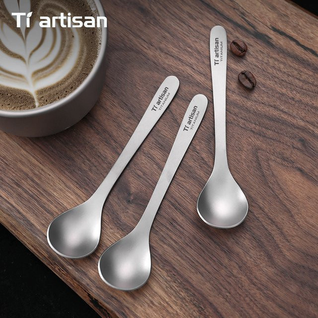 Tiartisan 2er-Set Mini-Kaffeelöffel aus Titan in Silber Matt für Outdoor und Camping - Bild 1