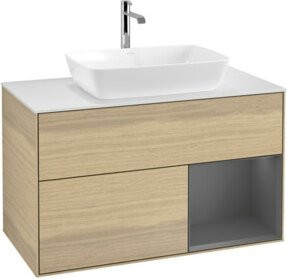 V&B Waschtischunterschrank Finion 100 mit Wandbeleuchtung, Anthrazit lackiert und Eiche offen, Breite: 100 cm, Höhe: 50,1 cm, Tiefe: 50,1 cm - Bild 1