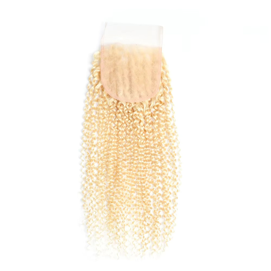 613 Kinky Curly Lace Closure, 4x4 Transparente Spitze, 100% Brasilianisches Echthaar, Blonde - Bild 2