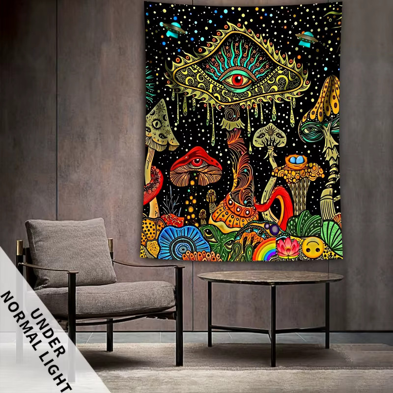 VIKAMA Fantasy-Wandteppich Giant Eye Mushroom Flying Saucer in Mehrfarbig, abstrakter Boho-Stil für Wohnzimmer und Schlafzimmer - Bild 2