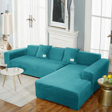 BRHUIXUE Samt-Sofabezug für Ecksofas in Türkis, elastischer L-förmiger Couch-Schonbezug aus Fleece-Polyester, 1-Sitzer 90-140 cm