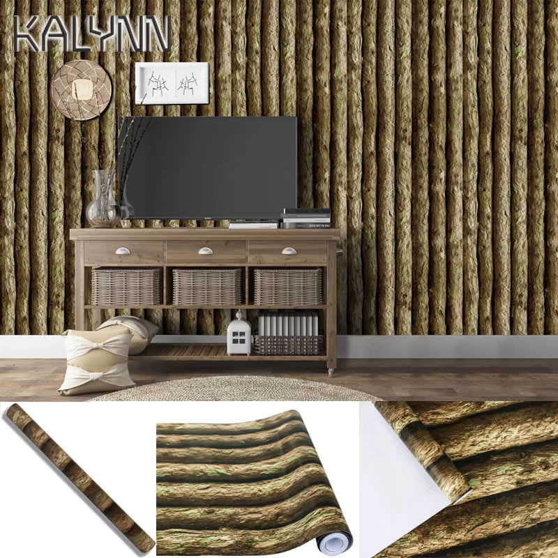 KALYNN Vinyl 3D Blockhaus selbstklebende Tapete in Braun, B: 45 cm, L: 6 m - Bild 4