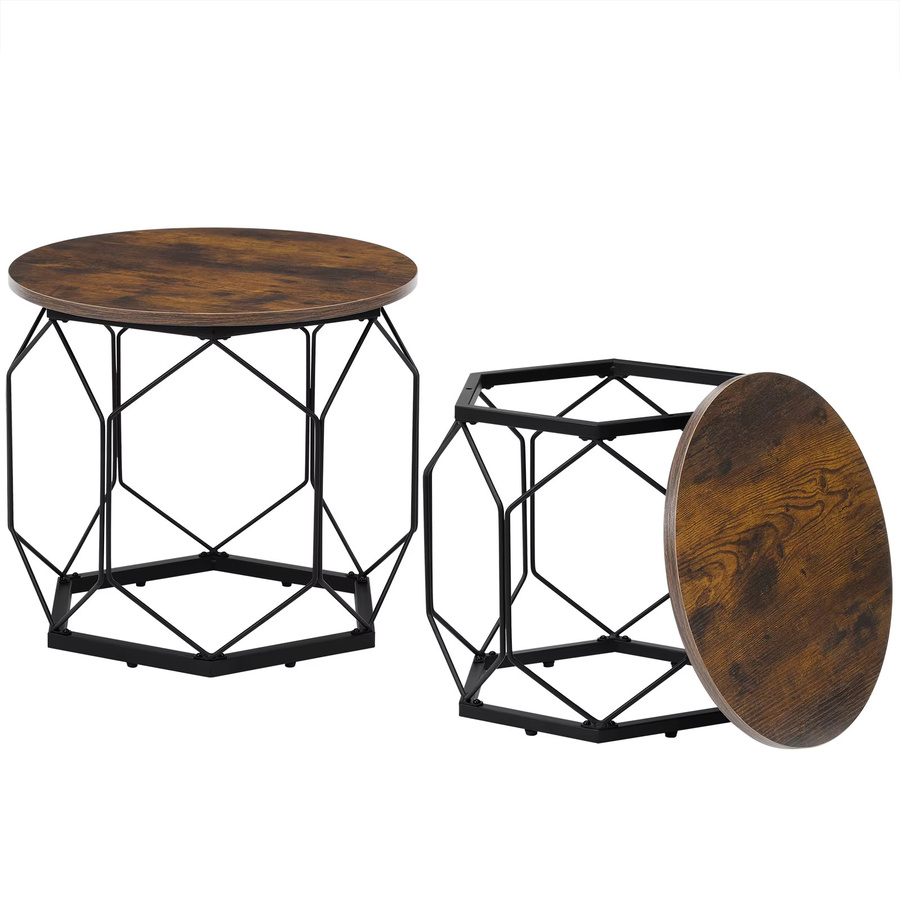 WOLTU 2-teiliges Couchtisch-Set aus Metall in Braun, runder Beistelltisch mit Stauraum im modernen Design für dein Wohnzimmer oder Schlafzimmer - Bild 2