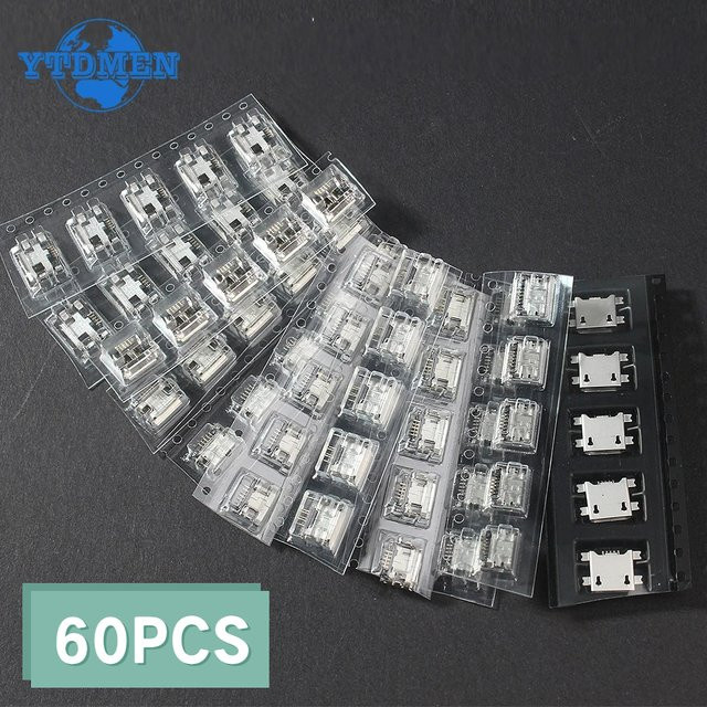 YTDMEN Micro USB Buchse Stecker Sortiment Set mit 60 Stück und 12 Modellen in Silber für SMD und DIP - Bild 1