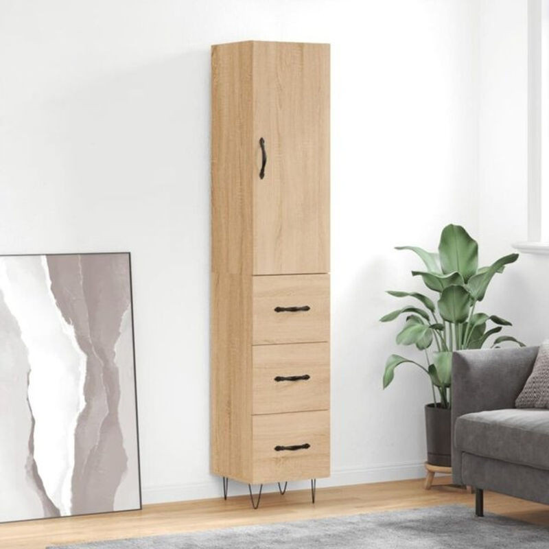 Highboard Vidaxl Sonoma-Eiche in Eiche Natur und Braun mit Drehtüren, B/T/H: 34,5 x 34 x 180 cm - Bild 1