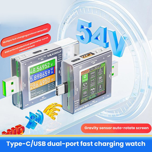 Aideepen Multifunktions-Digitalanzeige DC-Spannung Amperemeter und Leistungsmesser mit Typ-C und USB Handy-Ladekapazitätstester (0-50V, 0-6,5A) - Bild 1