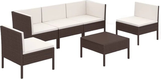 vidaXL 6-tlg Garten-Lounge-Set aus Poly Rattan in Braun mit Polsterauflagen und Couchtisch im L-Shape Design - Bild 1