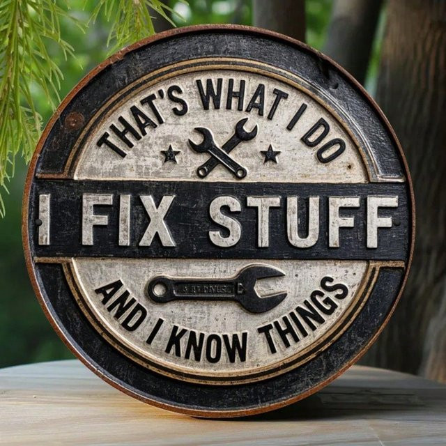 CIFBUY Vintage-Metallschild I Fix Stuff I Know Things Rustikale Wanddekoration in Schwarz - Bild 1
