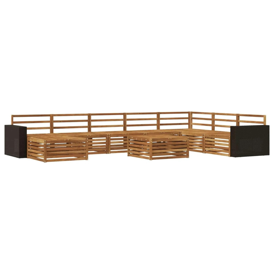 vidaXL Outdoor-Sofagarnitur aus Akazie Massivholz in U-Form, 9-teiliges Set in Braun mit Polsterkissen und Tisch - Bild 2