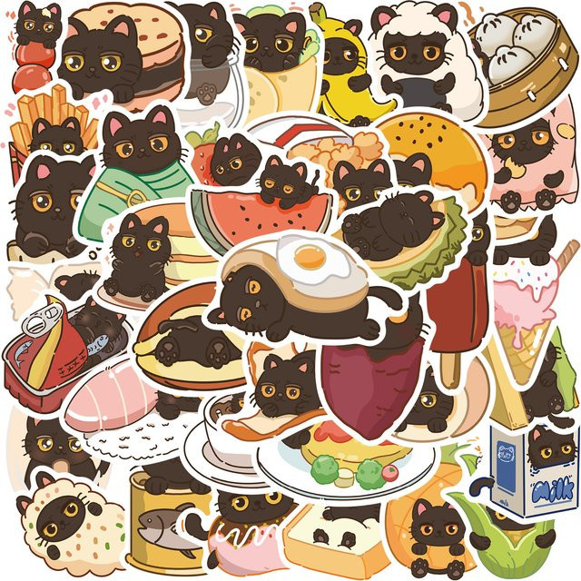 MRJIAANGSON Schwarze Katze Cartoon Graffiti Aufkleber, 50-teiliges Set - Bild 1