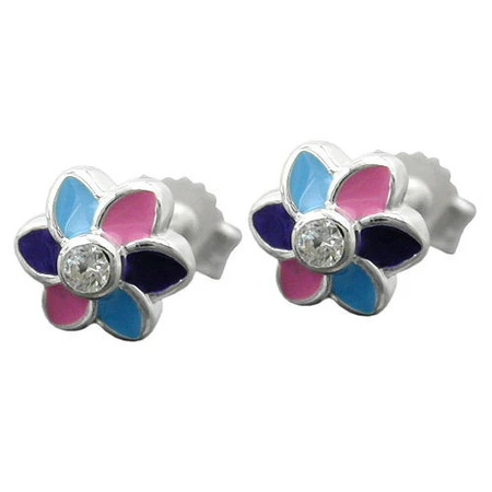 SIGO Ohrstecker Blume, 925 Silber, Zirkonia, Unisex