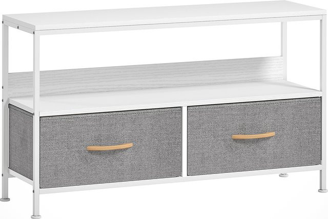 HOMCOM TV-Möbel mit Regal und 2 faltbaren Stoffschubladen für Fernseher bis 119,4 cm, Weiß und Grau, Länge: 98 cm - Bild 1