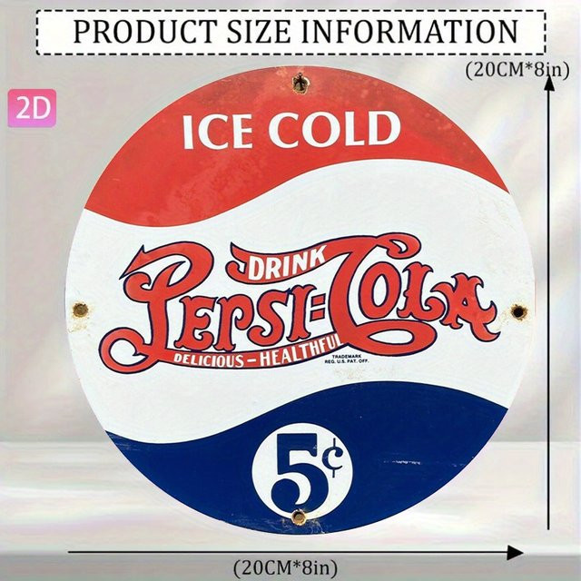 Potdemiel Pepsi Retro-Wanddekor aus Metall, Rund, Mehrfarbig, Durchmesser: 20 cm - Bild 1