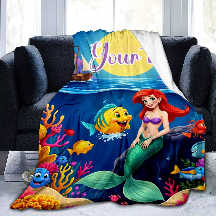 ZIZ Decke mit individuellem Namen und Meerjungfrau-Ozean-Aufdruck, mehrfarbig, 75 x 75 cm - Bild 4