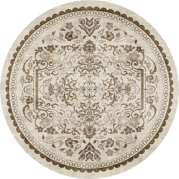 VIKAMA Retro Teppich Rund in Beige, Waschbarer Orientalischer Design Teppich für Wohnzimmer und Schlafzimmer - Bild 1
