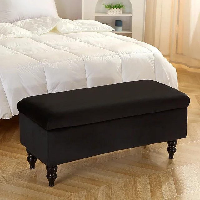 Yiran Furniture Hockerabdeckung aus Samt in Schwarz, rechteckiger Stretch-Bezug für Fußhocker und Sitzhocker, Größe S - Bild 1