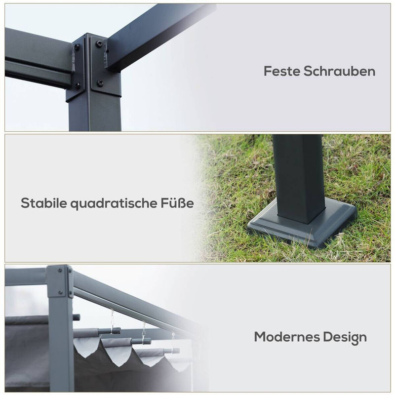 Outsunny Pergola modern aus Stahl in Dunkelgrau, B/H/L: 300 x 222 x 400 cm - Bild 6