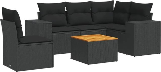 vidaXL 6-tlg Garten-Sofagarnitur in L-Form aus schwarzem Poly-Rattan mit UV-beständigen Kissen und Metallrahmen - Bild 1