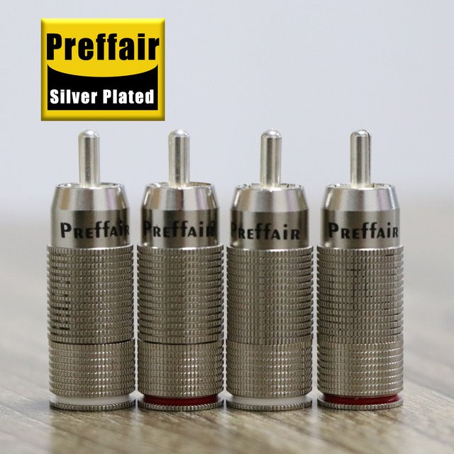 Preffair RCA-Stecker Set, 4 Stück, männlich, versilbert, zum Löten von Audio-Video-Kabeln, Farbe: Silber - Bild 1