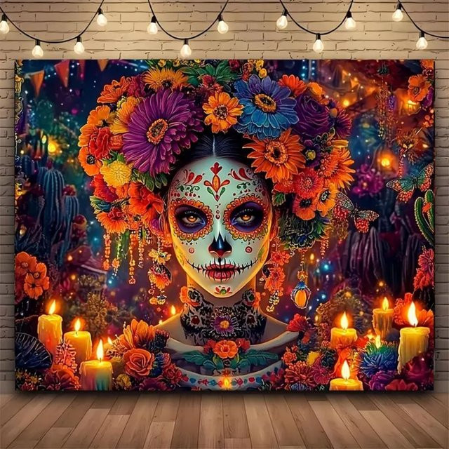 VIKAMA Fotohintergrund Festival of the Dead Skulls mit Skeletten im mexikanischen Stil, Mehrfarbig, B/H: 60 x 40 cm - Bild 1