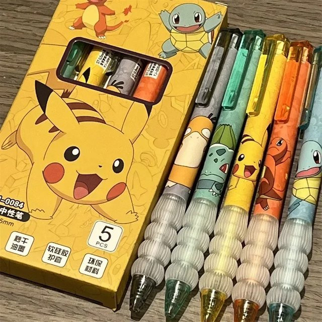 Bandai Pokémon Gelstifte Set mit schwarzer Tinte, 10 Stück, bunte Motiv-Klickstifte für Schule und Lernen - Bild 1