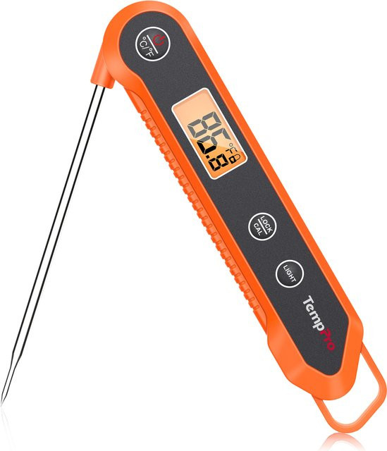 TempPro TP03H Digitales Fleischthermometer mit Hintergrundbeleuchtung und Sperrfunktion, Wasserdichtes Küchenthermometer für BBQ und Kochen, Orange - Bild 1