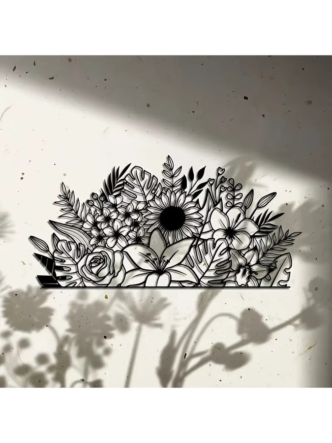 CIFBUY Metall-Blumen-Wandkunst, 2D-Eisenskulptur in Schwarz zur Dekoration für Wohnzimmer und Balkon, B: 40,0 cm, H: 19,48 cm, T: 19,48 cm - Bild 5
