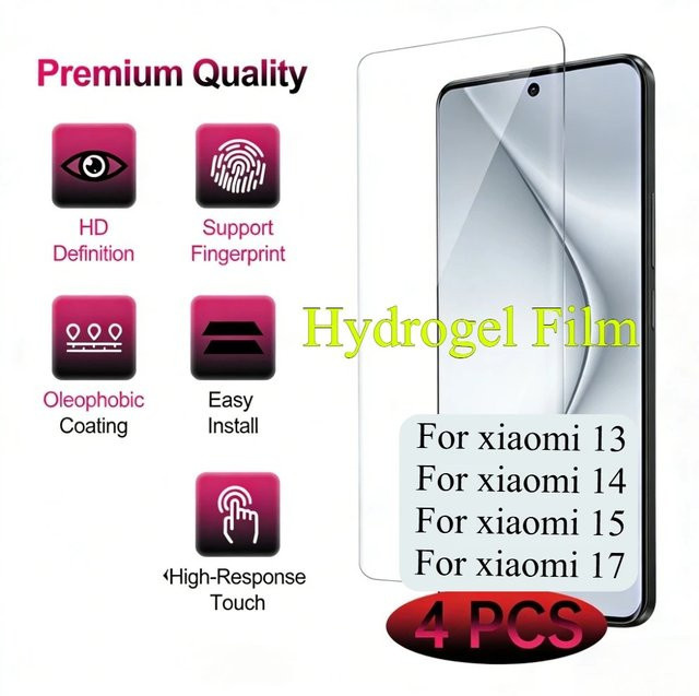 4er-Pack Hochauflösende Hydrogel-Displayschutzfolien für Xiaomi 17 15 14 13 12 Ultra Pro, Transparent, Vollflächiger Schutz - Bild 1