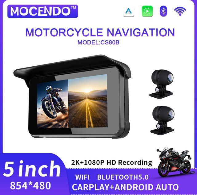 Tragbare 5-Zoll Motorrad-Navigation mit Apple CarPlay und Android Auto, IPX7 wasserdichtes GPS-Gerät mit Touchscreen in Schwarz - Bild 1