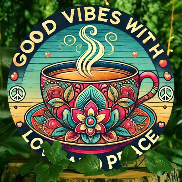 Potdemiel Vintage-Dekorschild Good Vibes Only aus Metall in Multicolour mit floralem Design, Durchmesser: 20 cm - Bild 1