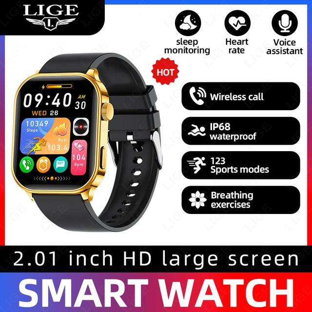 LIGE Smartwatch Gold mit Herzfrequenzmonitor und IP68 Wasserdichtigkeit für Damen und Herren - Bild 1