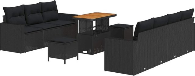 vidaXL Garten-Sofa-Set aus Poly-Rattan in Schwarz mit 10-teiligem Set, Kissen und Stauraumfunktion - Bild 1