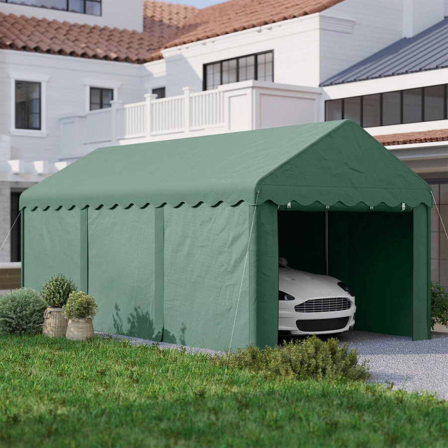 Outsunny Carport Dunkelgrün mit 2 Eingängen und Polyesterdach B/H/L: 300 x 280 x 594 cm - Bild 4