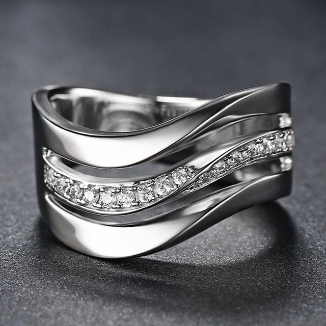 Huitan Mode Ring, Silber Farbe, Welle Form, CZ Stein, Damen - Bild 1