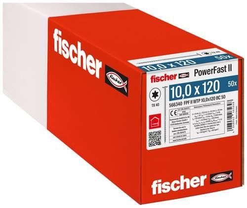Fischer PowerFast II Tellerschrauben aus Stahl, galvanisch verzinkt, Durchmesser: 10 mm, Länge: 120 mm, 50 Stück - Bild 1