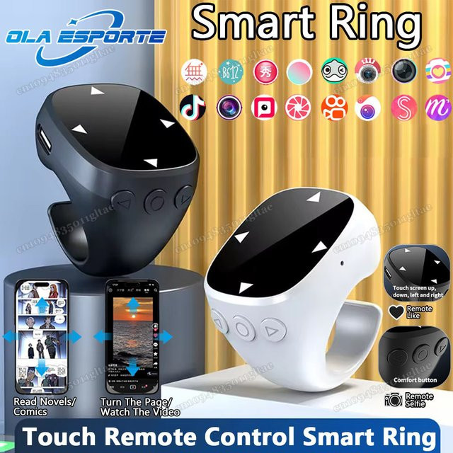 Ola Esporte Intelligenter Bluetooth Fingerring als Drahtlose Fernbedienung für Selfie und Video sowie als Automatischer Seitenumblätterer in Schwarz oder Weiß - Bild 1
