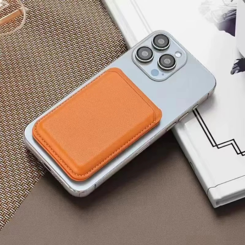 Magnetische Leder-Geldbörse mit integriertem Ständer für MagSafe, kompatibel mit iPhone 16, 15, 14, 13, 12, 11 Pro, Farbe: Orange - Bild 3