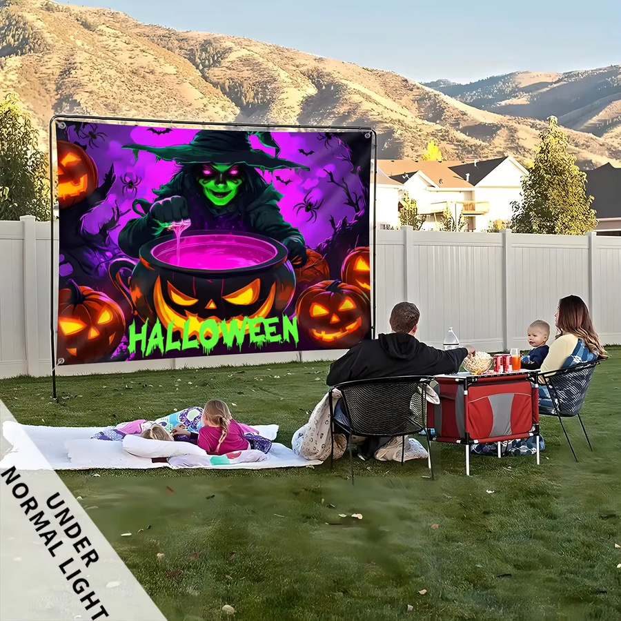 VIKAMA Halloween Wandteppich mit Kürbislaternen als Horror-Party-Dekoration für drinnen und draußen, Mehrfarbig - Bild 2