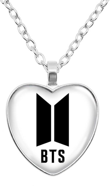 BTS Halskette, herzförmig, Silber, Weiß, Unisex - Bild 1