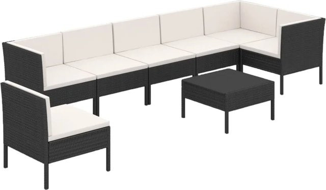 vidaXL 8-tlg Garten-Lounge-Set Modell 35 aus Poly Rattan in Schwarz mit Polstern und pulverbeschichtetem Stahlgestell - Bild 1